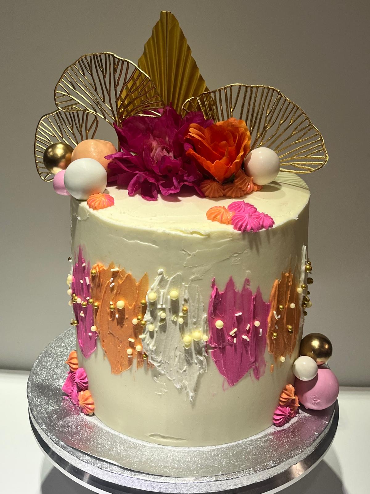 Suga Mamas vibrant pink and gold custom birthday cake